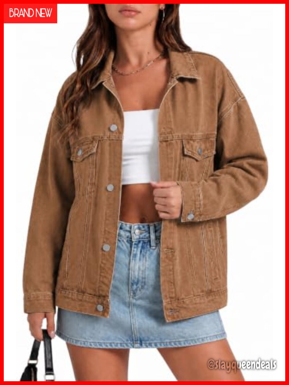 Oversized Denim Jean Jacket Button Down Chest Pockets Loose Fit Casual Outerwear